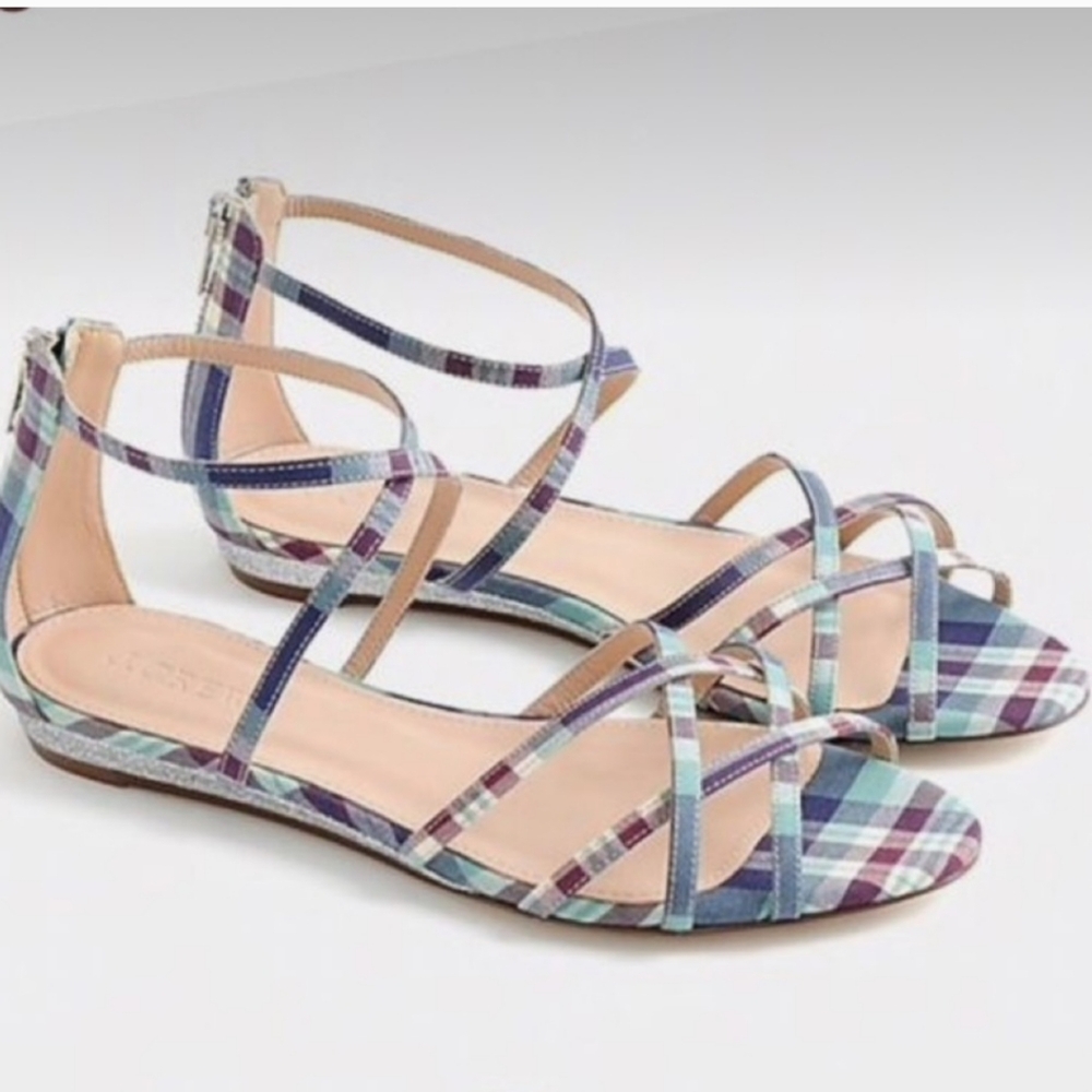 J. Crew Cary Mini Wedge Sandals in Plaid 6